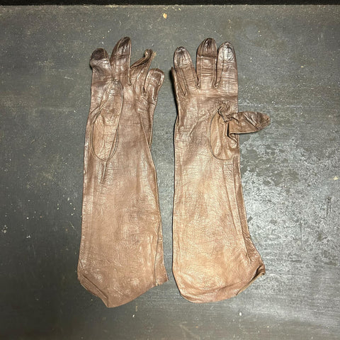 Vintage Long Sleeve Opera Chocolate Leather Gloves