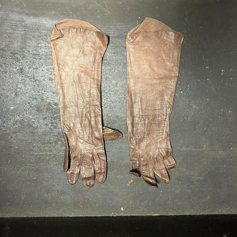 Vintage Long Sleeve Opera Chocolate Leather Gloves