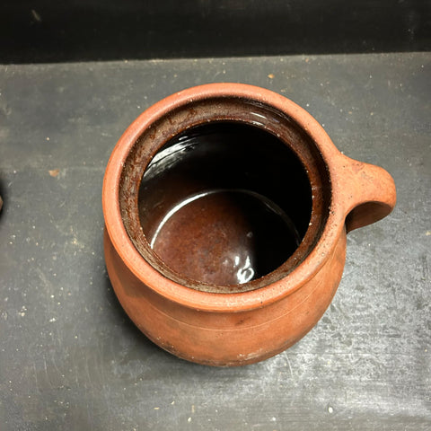 Antique 1800s Earthenware Clay Stoneware Measure Handled Bowl