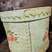 Antique Large Hand-Painted Cheese Box, Old Stenciled Paint