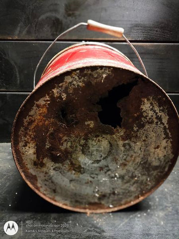 Red Metal Pail Middle B Boston Mass