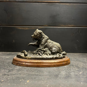 Vintage Grizzly Bear Salmon Fishing Bronzed Figurine