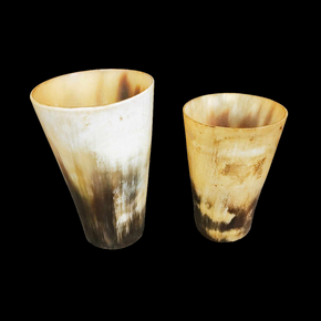 2 Antique 19th Century Natural Horn Shot Glasses Cups