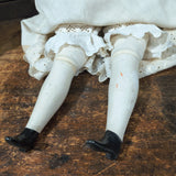 Antique 25" German Bisque/China Head Doll - Stuffed Cloth Body, Flawless Porcelain Limbs c.1890s