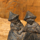 Antique Cast Iron Halloween Double Witch Bell 3.5" Primitive Women Sisters 1920s Original Clappers