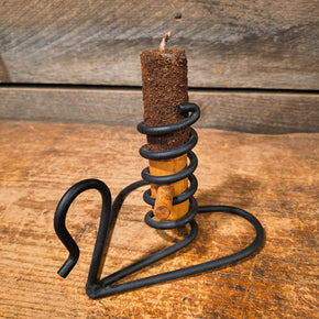 Primitive Black Wrought Iron and Wood Spiral Courting Candle Holder