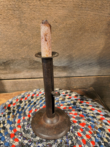 Antique Primitive Iron "hog scraper" Candlestick.