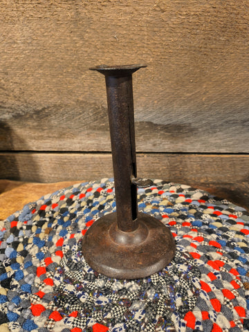 Antique Primitive Iron "hog scraper" Candlestick.