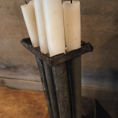 Antique 19th Century Primitive Tin 6 Tube Candle Mold 11”