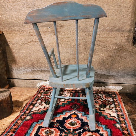 Primitive, Vintage original blue paint rocking chair