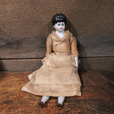 Antique German Low-Brow China Head Doll 12"