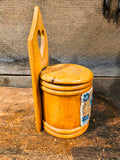 ANTIQUE PRIMITIVE WOODEN SALT BOX with Punch Needle Art