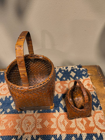 2 Vintage Rattan Hand Woven Baskets