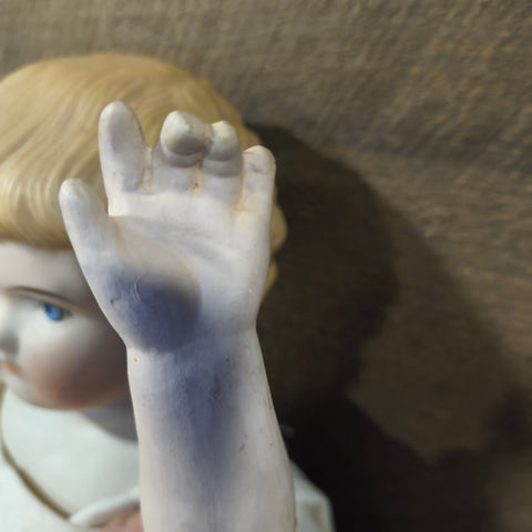 Antique 25" German Bisque/China Head Doll - Stuffed Cloth Body, Flawless Porcelain Limbs c.1890s
