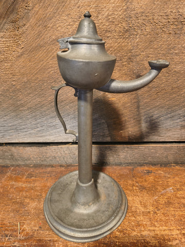 ANTIQUE PEWTER OIL LAMP CHAMBER LAMP GERMAN