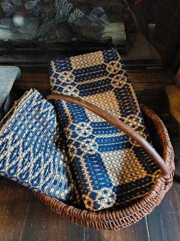 Antique large piece of Coverlet,blue & Cream
