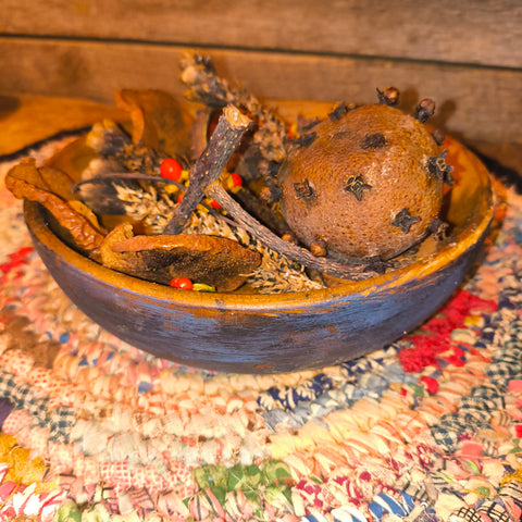 Primitive Vintage Wooden Bowl Filled w/ Fall Goodies 6"