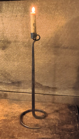 Vtg Brutalist Hand Wrought Iron Candle Stick w/ candle