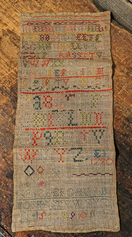 Antique Primitive LATE 18TH CENTURY ALPHABET & DIAMOND BORDER SAMPLER INITIALLED E.P - 1790