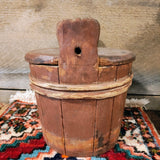 Antique Primitive Piggin Firkin Sugar Bucket Old Red Paint Bentwood Staved