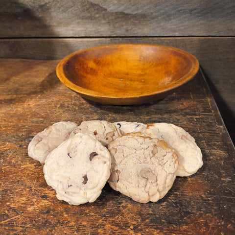 Antique Wooden Bowl with 6 tart cookies