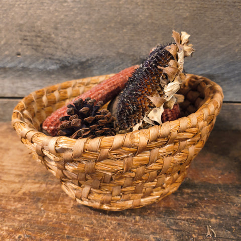 Antique Primitive Coiled Rye Basket with Dry Goods