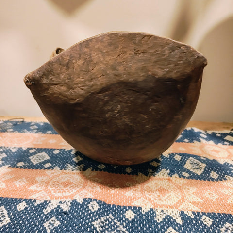Antique Wooden Bowl with leather strap
