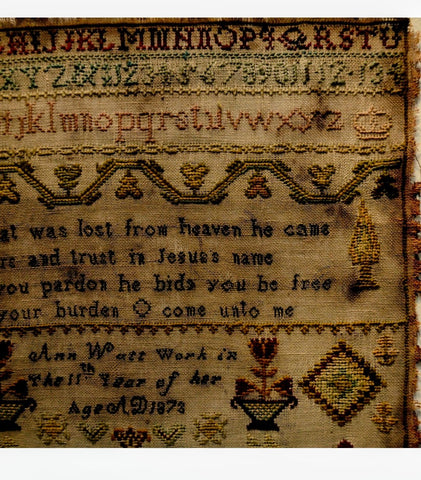 Early Sampler by Ann Watt aged 11 - 1873.