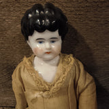 Antique German Low-Brow China Head Doll 12"