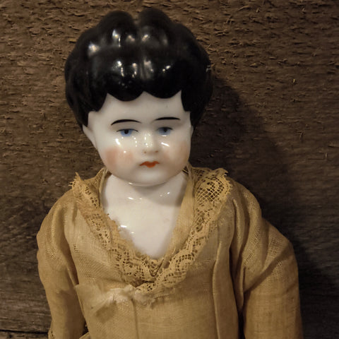 Antique German Low-Brow China Head Doll 12"