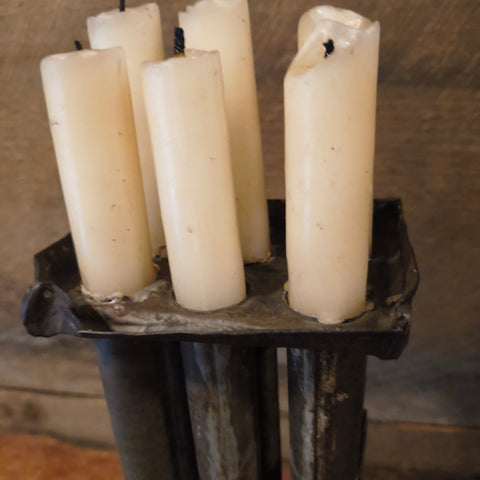 Antique 19th Century Primitive Tin 6 Tube Candle Mold 11”