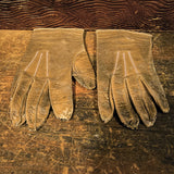 Antique Victorian-Era Box With A Pair Of Antique Childrens Leather Gloves.