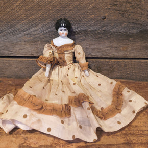 Antique German Flat Top China Head Doll 9"
