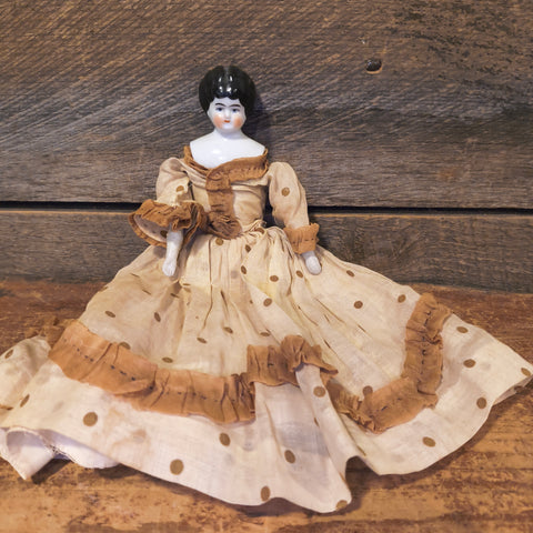 Antique German Flat Top China Head Doll 9"