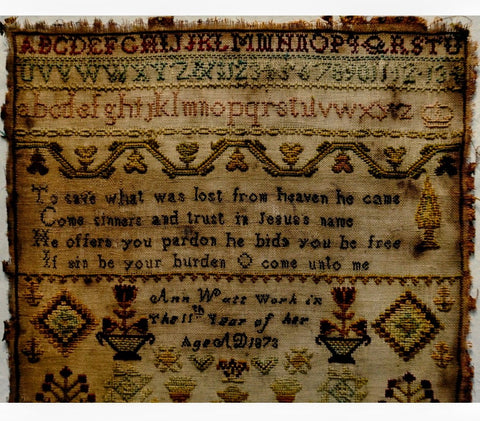 Early Sampler by Ann Watt aged 11 - 1873.