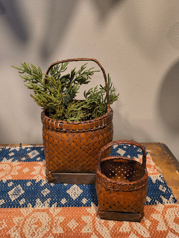 2 Vintage Rattan Hand Woven Baskets