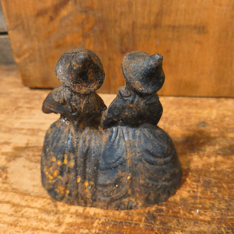 Antique Cast Iron Halloween Double Witch Bell 3.5" Primitive Women Sisters 1920s Original Clappers