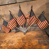 Primitive Americana Wall Mount w 5 Grubby Tea Stained Flags Patriotic