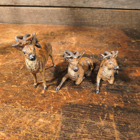 A Set of 3 Antique German Cast Metal Putz Deer