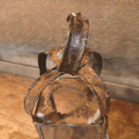 Antique 18th/Early 19thC Primitive Tin Glass Candle Lantern 4"x11", As Found Patina