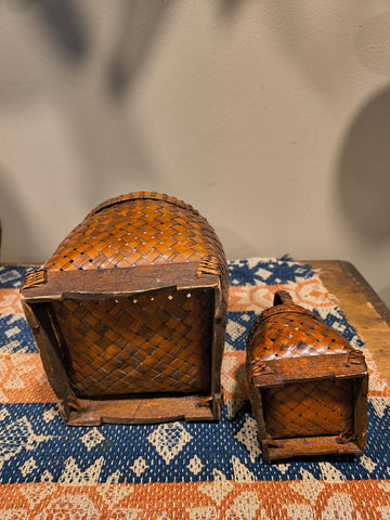 2 Vintage Rattan Hand Woven Baskets
