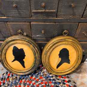 Antique Pair of Plaster George and Martha Washington plaster silhouette plaques