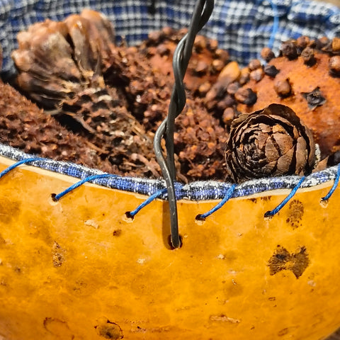 Primitive Lined Gourd w/ Dry Goods