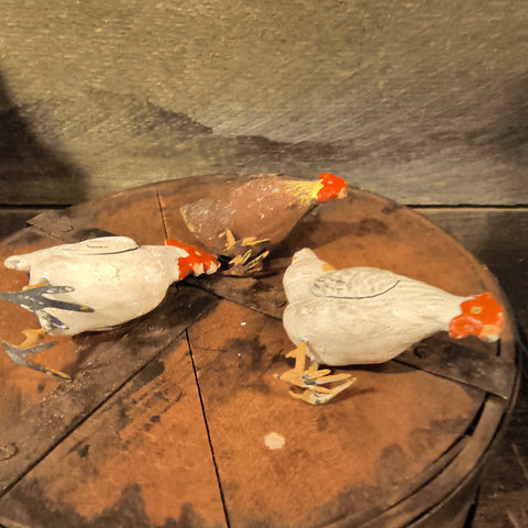 Antique German Putz or Elastolin-Style toy Chickens