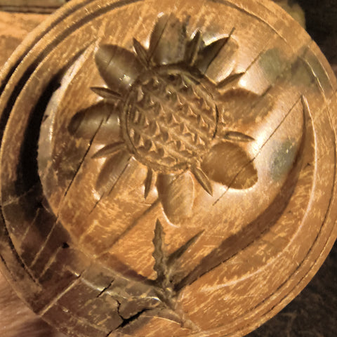 Antique Primitive Wooden Butter Stamp / Butter Print of a Sunflower