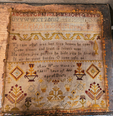Early Sampler by Ann Watt aged 11 - 1873.