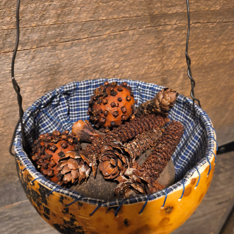 Primitive Lined Gourd w/ Dry Goods