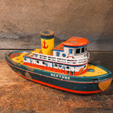 VTG Tug Boat Neptune Tin Litho Modern Toys Japan Tugboat