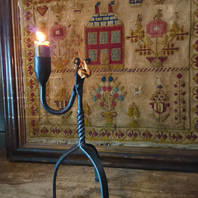 Vintage Primitive Reproduction of a Wrought Iron Rush & Candle Holder