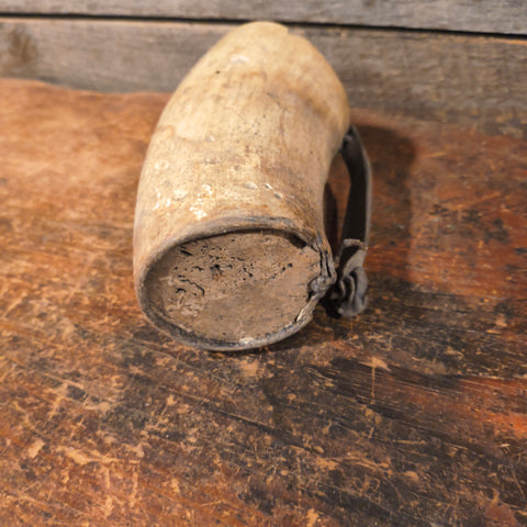 Antique Primitive Horn Cup w/ Leather Strap and 6.5"